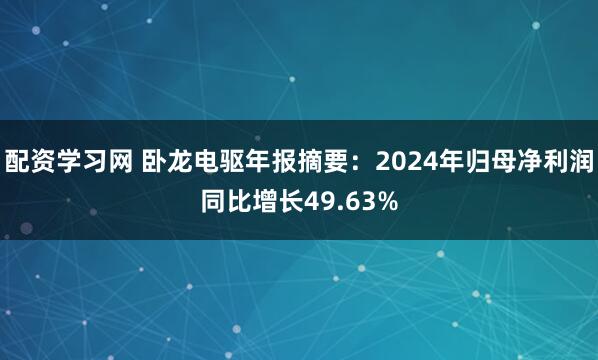 配资学习网 卧龙电驱年报摘要：2024年归母净利润同比增长49.63%