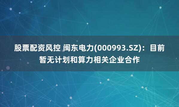 股票配资风控 闽东电力(000993.SZ)：目前暂无计划和算力相关企业合作